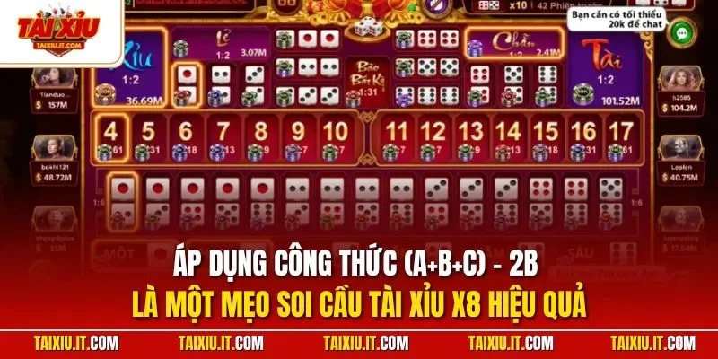 Áp dụng công thức (A+B+C) – 2B là một mẹo soi cầu tài xỉu X8 hiệu quả